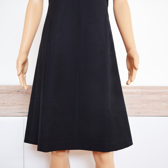 Theory Stretch Wool Black Sleeveless A-Line Silhouette Dress with Silk Inserts. - Picture 5 of 12